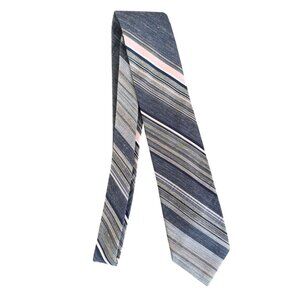 Vintage ACWA Union Made Mens Tie Blue Striped Polyester 56in L x 3in W Hand Sewn